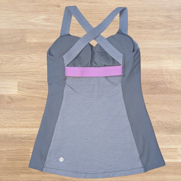 Lululemon Core Kicker Slim-Fitting Tank Top Heather Gray Pink Wide Straps Cross - Picture 4 of 16